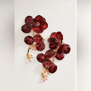 NWT Anthropologie Floral Drop Earrings in Wine